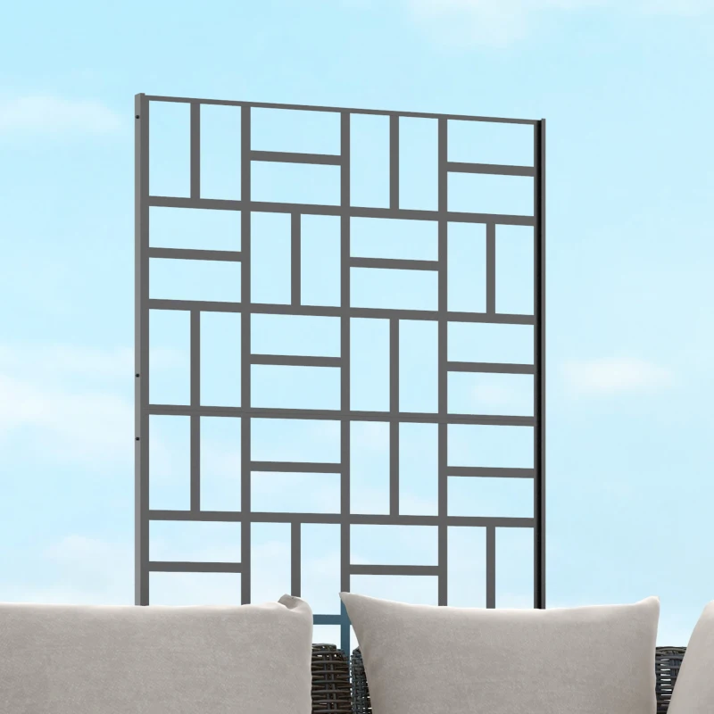 Outsunny Panneau brise vue décoratif paravent extérieur à motif géométrique ajouré en métal - 90L x 45l x 198H cm, noir
