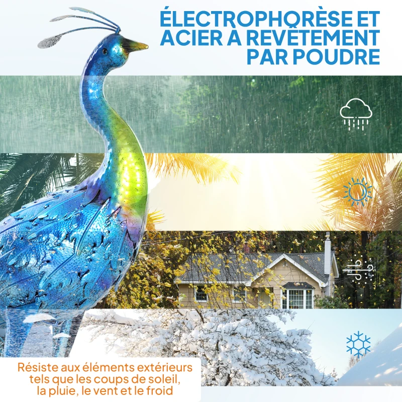 Outsunny Statue de paon de jardin décoration jardin extérieure en métal résister aux éléments 40 x 43 x 83 cm multicolore