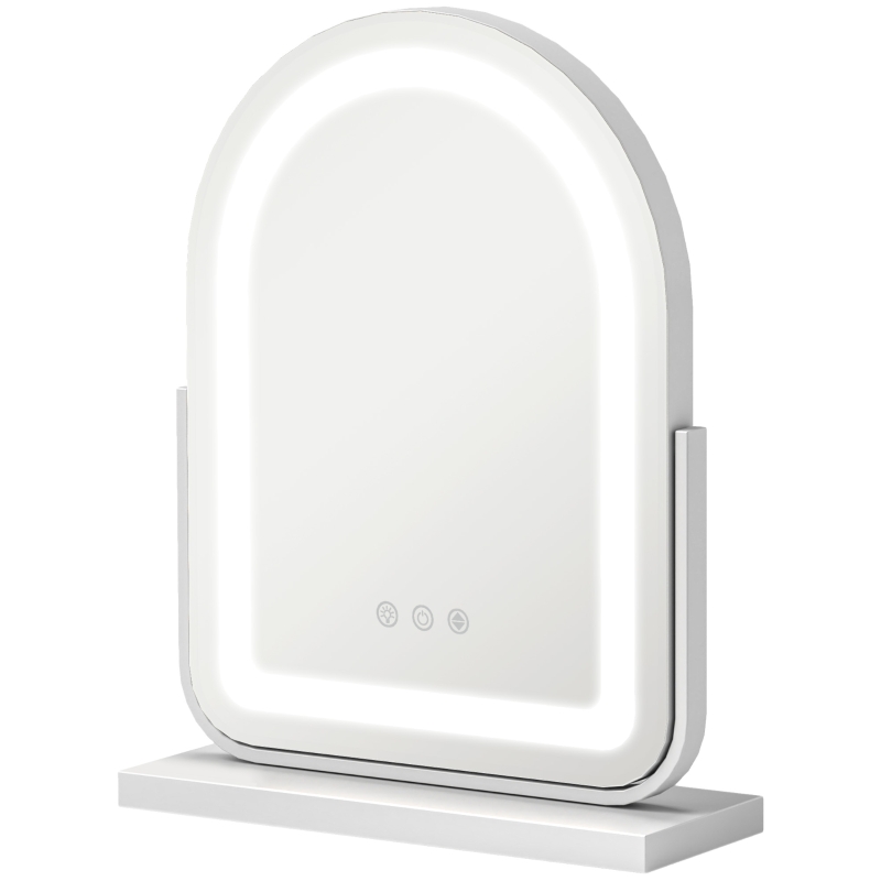 HOMCOM Espejo de Maquillaje con Luz LED Iluminación Ajustable Rotación Regulable de 360° y Control Táctil 33x12x44,5 cm Blanco