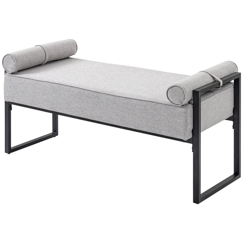 HOMCOM Banc bout de lit banquette assise rembourrée 2 oreillers cylindriques structure en acier 121,5 x 50,5 x 59 cm gris noir