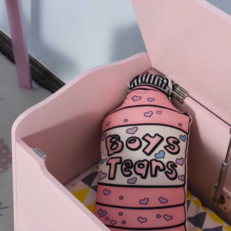 HOMCOM Coffres à jouets pour enfants Boîte à jouets malle de rangement dim. 60L x 40l x 48H cm vérin pneumatique MDF rose