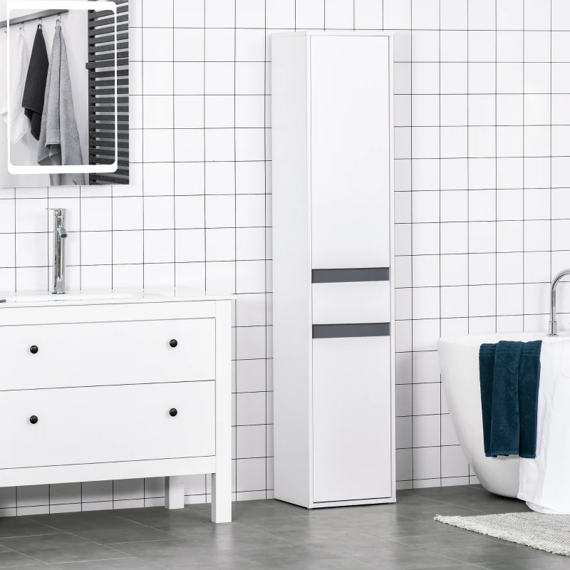 HOMCOM Particle Board Tall Slimline Shelf Cabinet w/ Drawer White