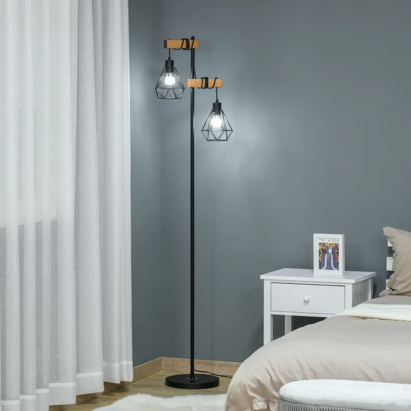 HOMCOM Lampadaire Design Industriel 40 W Max. Double Suspension métal Filaire Hauteur réglable Noir