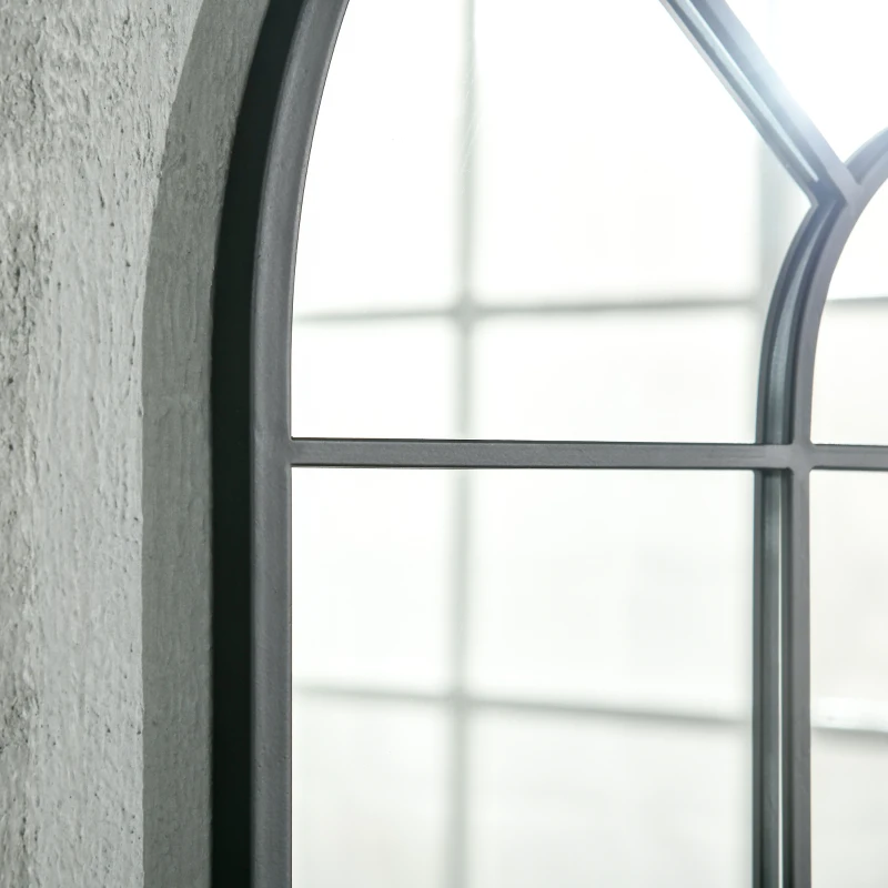HOMCOM Specchio Moderno a Parete e a forma di Arco 91x60 cm per Camera da Letto e Soggiorno, in Metallo Nero e Vetro