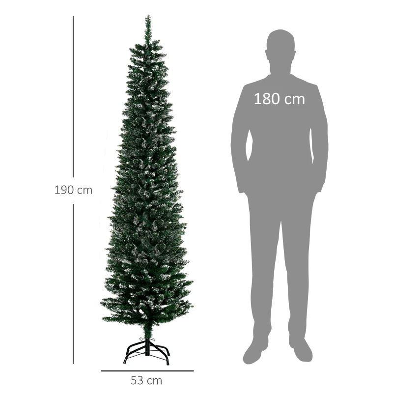 HOMCOM Árbol de Navidad Estrecho 190 cm con 570 Ramas y Soporte de Metal Árbol Navideño para Salón Interior Verde