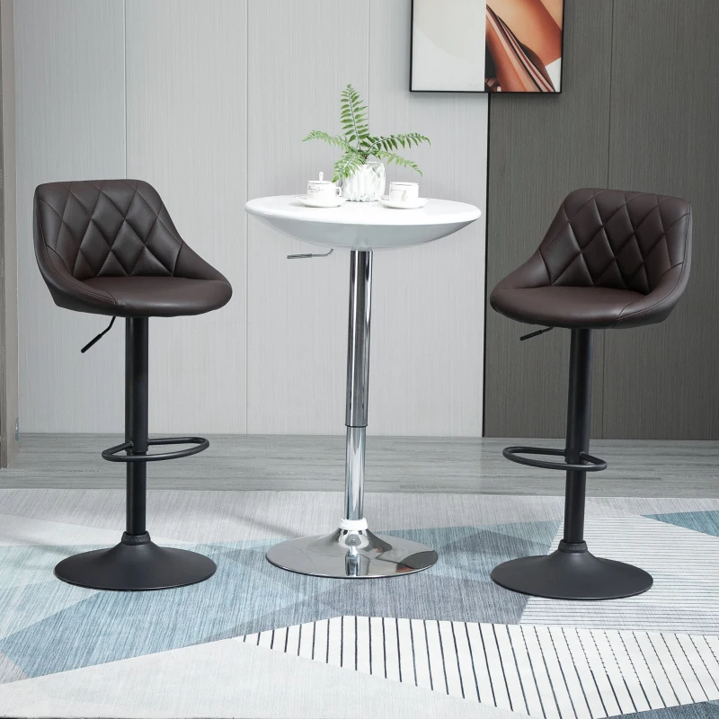 HOMCOM Set 2 Sgabelli da Bar Regolabili con Schienale e Poggiapiedi, Base in Metallo e Seduta in Similpelle, 46x48x83-104 cm, Marrone e Nero