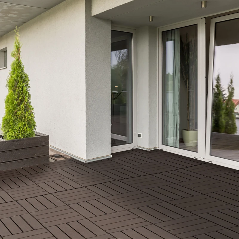 Outsunny Caillebotis - Dalles terrasse - Lot de 18 - emboîtables, Installation très Simple - Petits Carreaux Composite Plastique