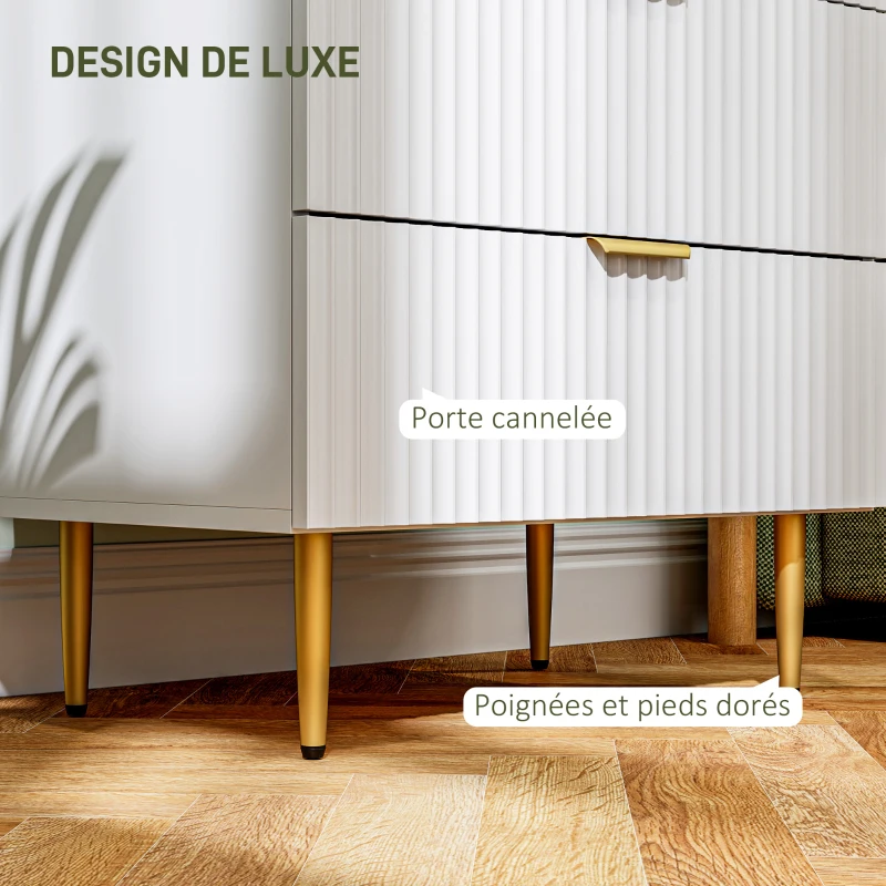HOMCOM Commode 4 tiroirs commode chambre meuble de rangement moderne avec poignées et pieds dorés, dim. 60 x 40 x 96 cm, blanc
