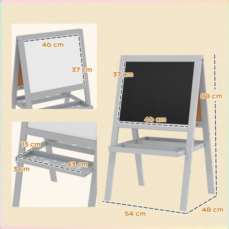 AIYAPLAY Chevalet enfant chevalet peinture enfant double face avec tableau blanc et tableau noir, étagères de rangement incluse