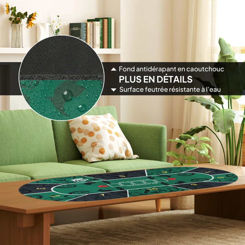 SPORTNOW Tapis de poker dessus de table de poker jusqu'à 10 joueurs sac de transport inclus 180 x 90 x 0,5 cm vert et noir