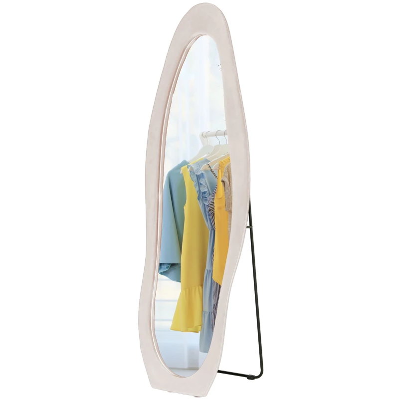 HOMCOM Wavy Velvet-Feel Full Length Mirror - Light Pink