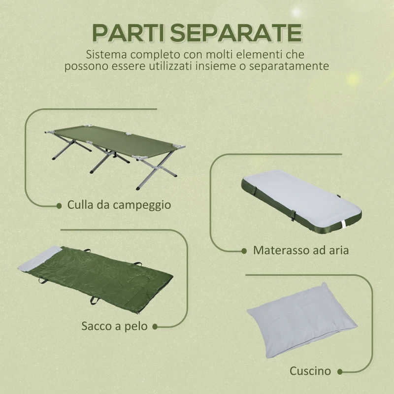 Outsunny Set Brandina da Campeggio con Materasso Gonfiabile, Cuscino,  Sacco Letto e Borsa di Trasporto, Verde