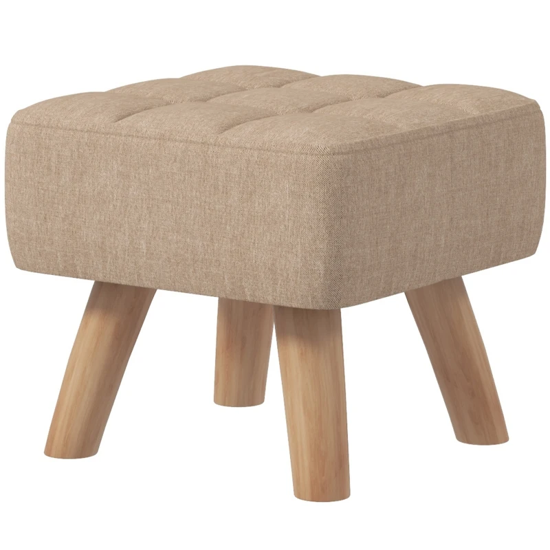 HOMCOM Linen-Look Square Padded Footstool - Brown