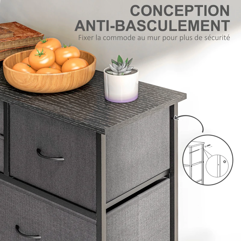 HOMCOM Commode meuble de rangement 10 tiroirs en tissu pliables et amovibles structure acier dim. 100L x 30l x 100H cm noir