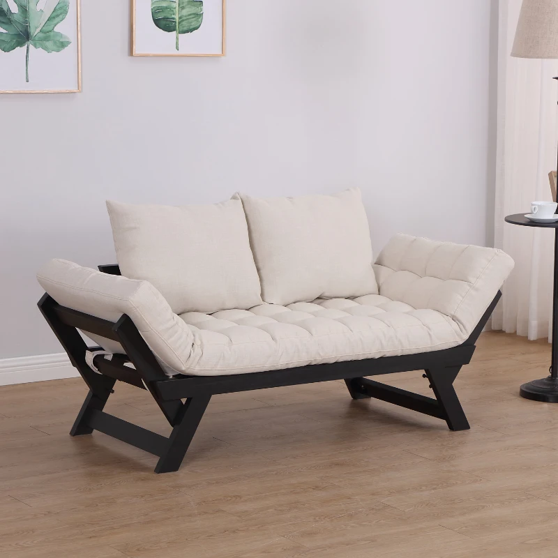 Homcom Canapé Futon Capitonné en Bois Beige 181 x 66 x 81 cm