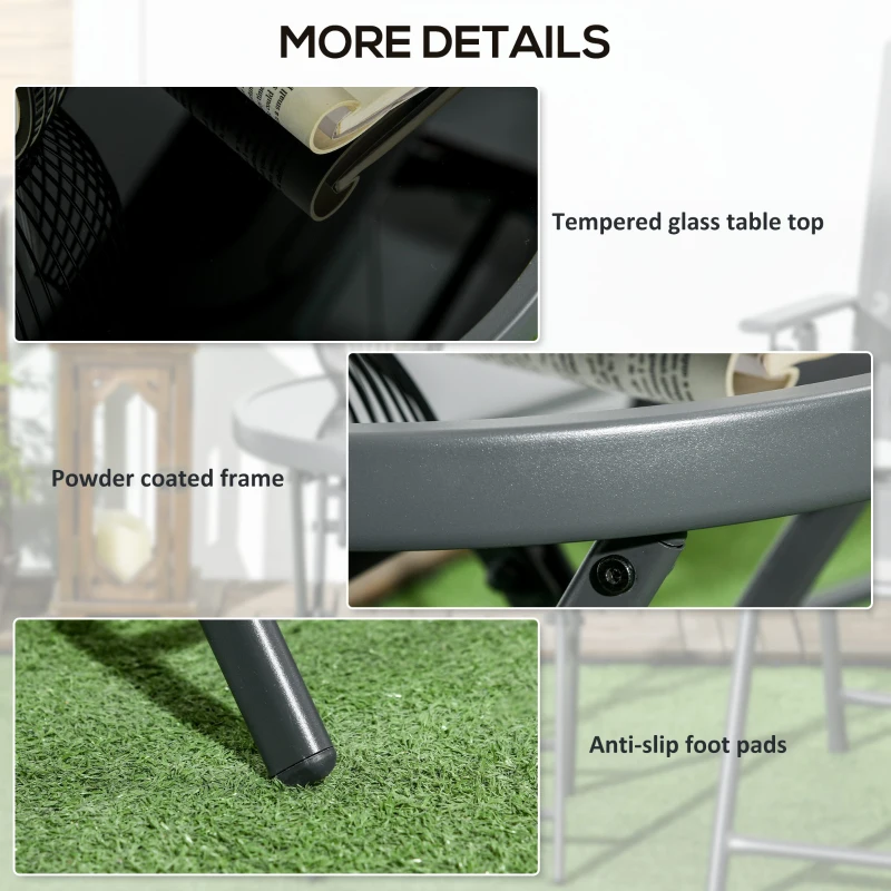 Outsunny Φ45cm Garden Side Table, Outdoor Round Folding Patio Table with Imitation Marble Glass Top, Small Coffee Table, Black
