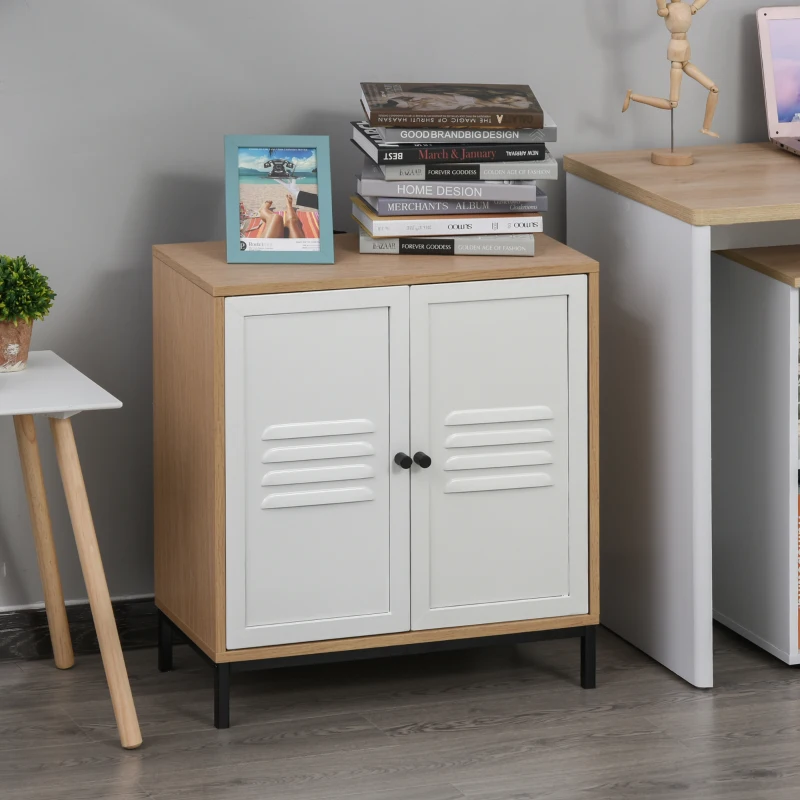Vinsetto Meuble de rangement bureau 2 portes métal blanc avec étagère dim. 62L x 30I x 67,5H cm panneaux particules bois clair