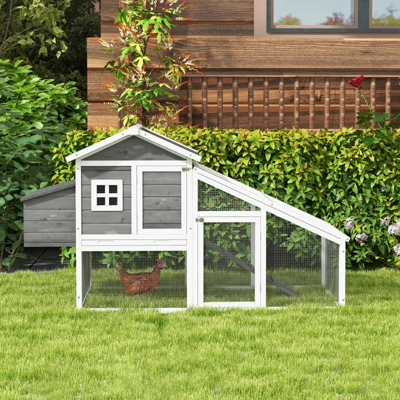 PawHut Gabbia per Galline o Anatre, Pollaio Prefabbricato in Legno con Tetto Impermeabile, 178x95x100 cm, Grigio