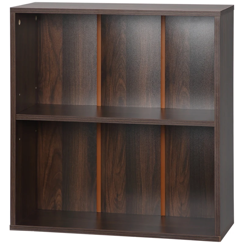 HOMCOM 2 Tier Bookshelf, Low Bookcase with Adjustable Shelf, 2 Compartments for Home Office, Living Room, Study, Walnut