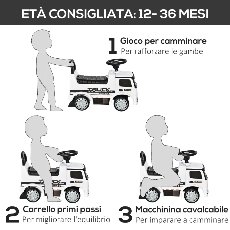HOMCOM Macchina Cavalcabile per Bambini Età 12-36 Mesi, Macchina Giocattolo Bambi con Volante, Fari e Suoni, Licenza Mercedes, Bianco