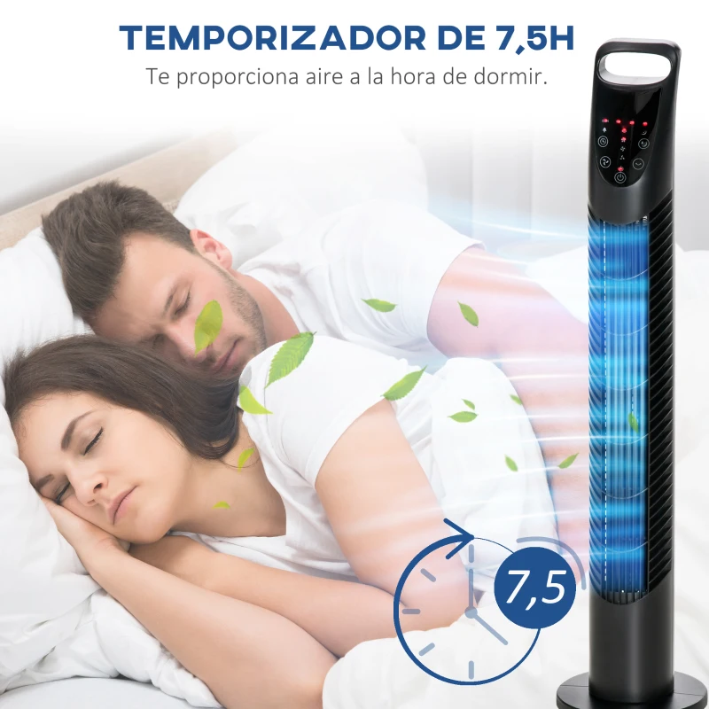 HOMCOM Ventilador de Torre con Control Remoto con 3 Velocidades y Modos de Función con Temporizador de 7,5h Ø18x78,5cm Negro