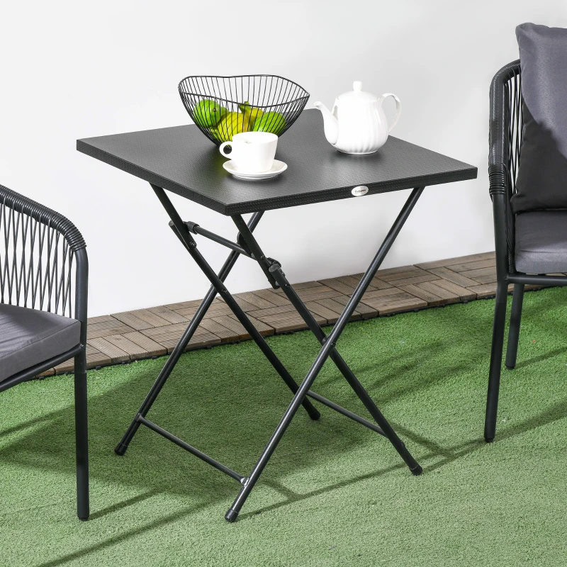 Outsunny Tavolino da Esterni Pieghevole in Acciaio con Piedini Antiscivolo, 60x60x71 cm, Nero