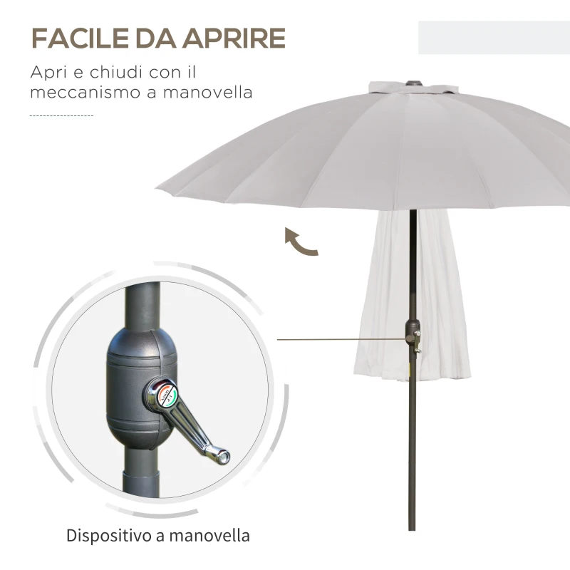 Outsunny Ombrellone da Giardino e Terrazza 2.5x2.5 m a Manovella con 18 Stecche e Inclinabile, Grigio