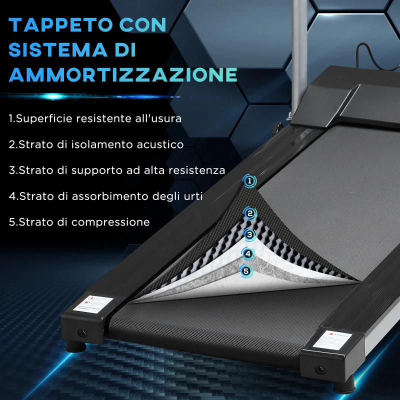 HOMCOM Tapis Roulant Elettrico Pieghevole, Tapis Roulant Elettrico Portatile 1.25HP con Schermo LCD, Velocità 1-10 km/h, Ruote, Allenamento per Casa, Ufficio, Palestra, Nero e Grigio