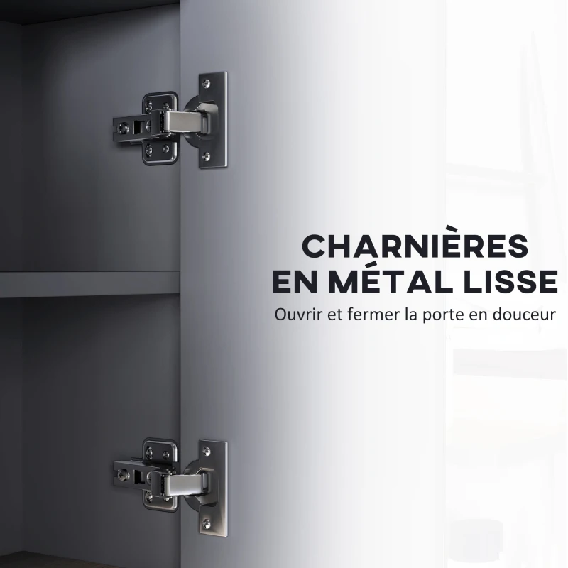 HOMCOM Meuble salle de bain avec miroir, armoire toilettes murale avec placards à 3 portes et 8 compartiments, gris(m-7)