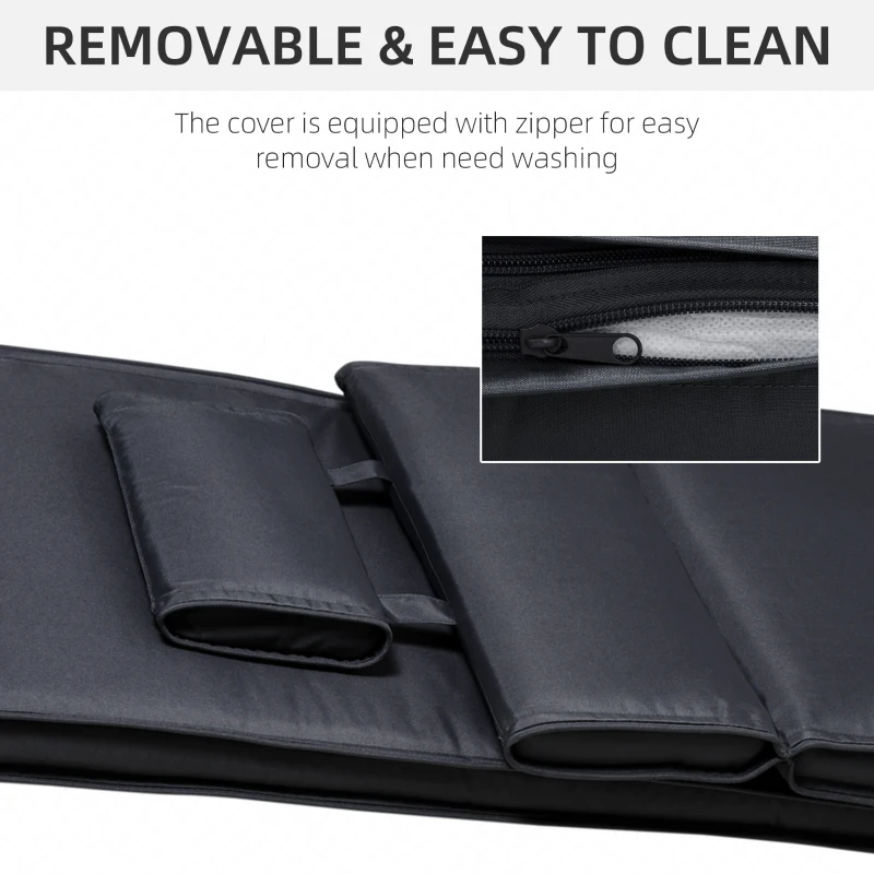 Outsunny Garden Sun Lounger Cushion Replacement Soft Sunbed Reclining Chair Relaxer Pad with Pillow, Cushion ONLY - Black