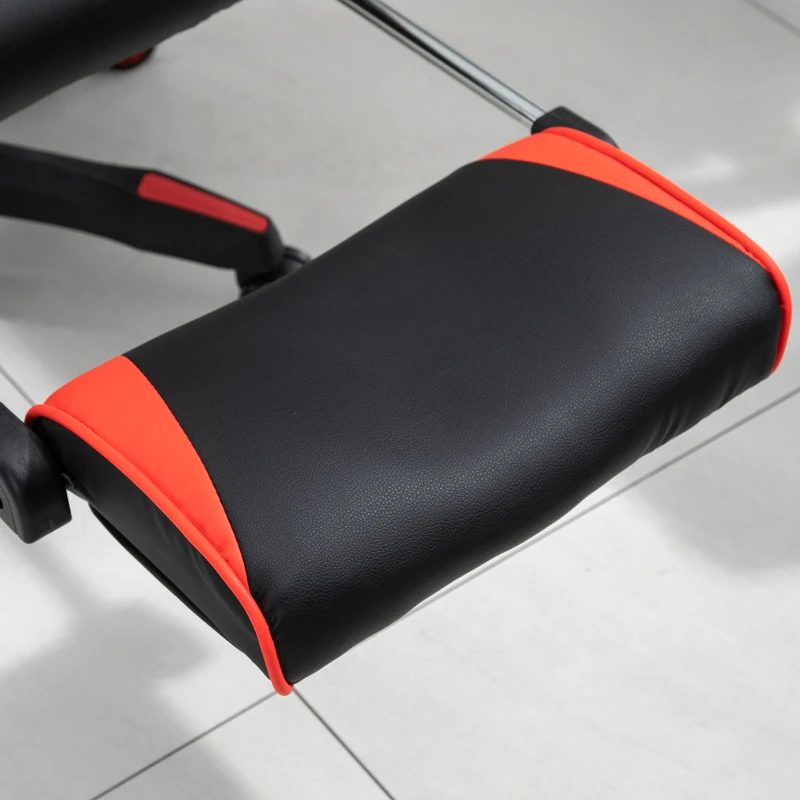 HOMCOM Chaise gaming Fauteuil Gamer Fauteuil de Bureau ergonomique avec support lombaire et Repose-Pieds revêtement synthétique Noir Rouge