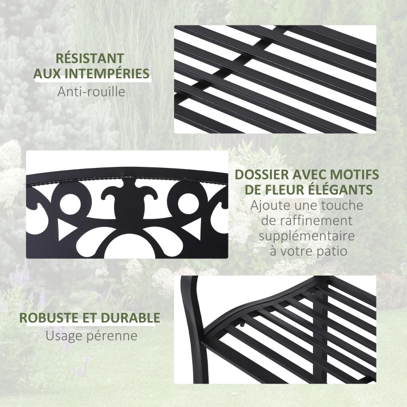 Outsunny Banc de Jardin Design Contemporain 3 Places dim. 128L x 50l x 91H cm métal époxy Noir
