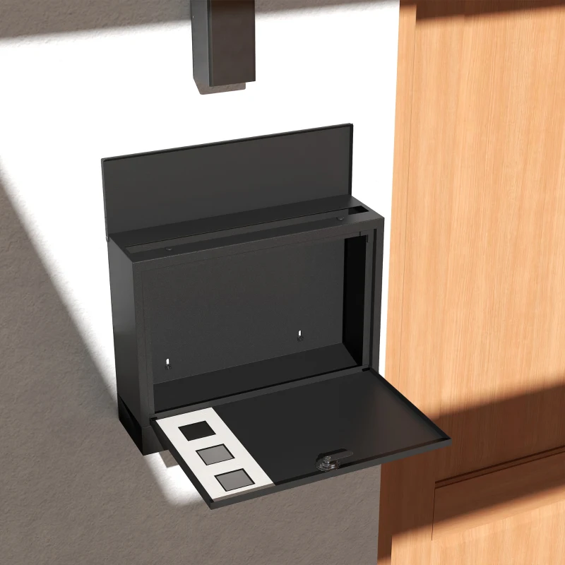 HOMCOM Cassetta Postale in Metallo con 2 Chiavi di Sicurezza, 3 Finestre e Foro di Drenaggio, 36.5x11.5x29 cm, Nera