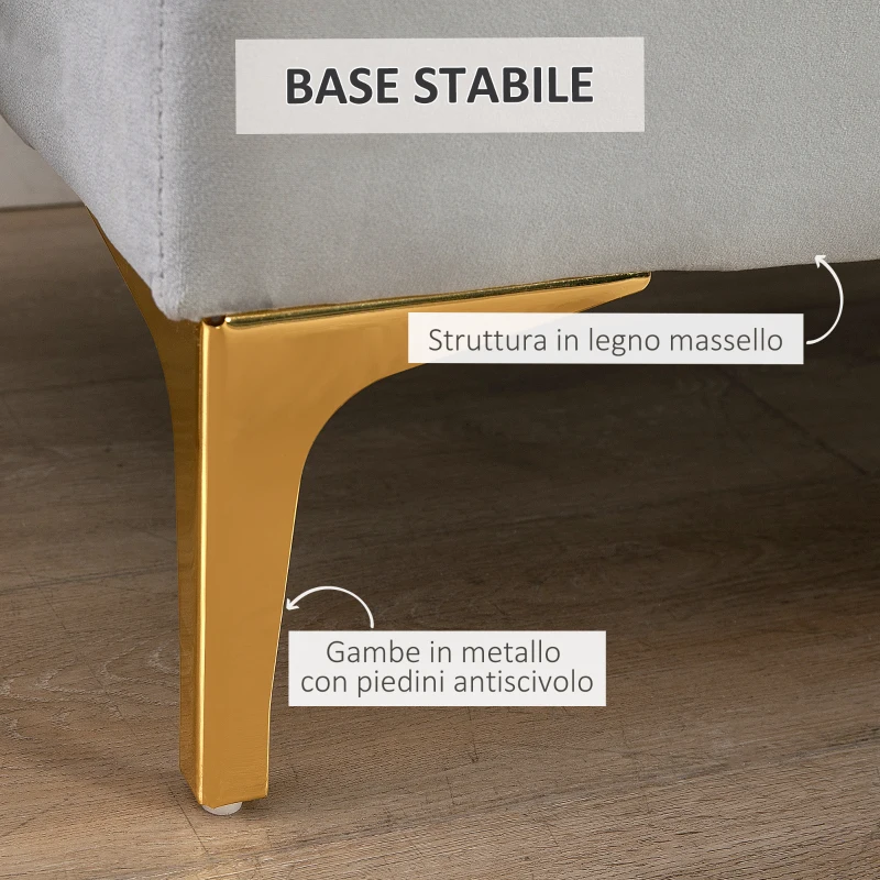 HOMCOM Panca Imbottita Fondoletto in Tessuto Vellutato e Base in Metallo Dorato, 118x45x42cm, Grigio