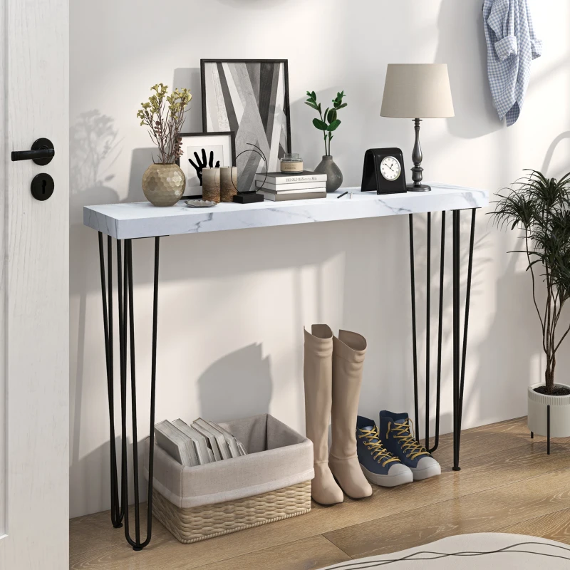 HOMCOM Mesa de Entrada con Patas de Acero Antivuelco Mueble de Recibidor para Salón Pasillo 110x25x79,5 cm Blanco
