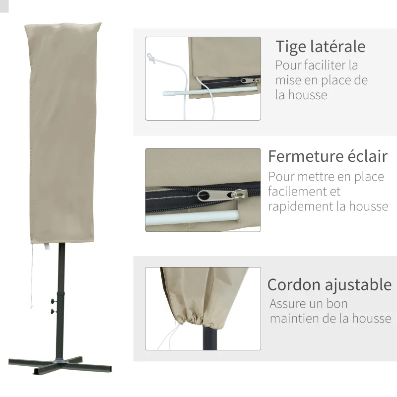 Outsunny Housse de protection imperméable pour parasol droit avec fermeture éclair et cordon de serrage polyester kaki