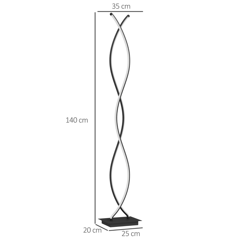 HOMCOM Lampadaire sur pied salon, lampe salon 3 niveaux de luminosité réglables à double spirale avec interrupteur à pied, noir
