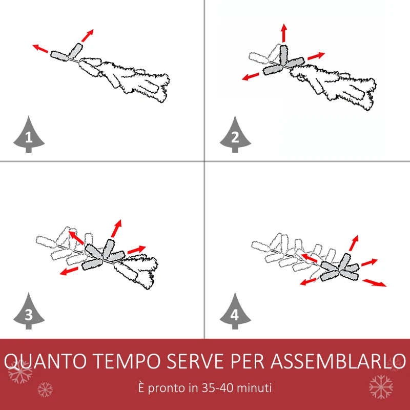 HOMCOM Albero di Natale 210cm Artificiale Pieghevole con Base Rimovibile, 1064 Rami, in PVC e Acciaio, Verde