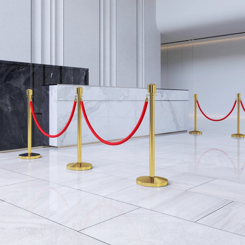 HOMCOM Colonnine Segnapercorso in Acciaio Inox Oro con Corda Vellutata Rossa di 1.5 m e Base Riempibile,, Ø32x96 cm