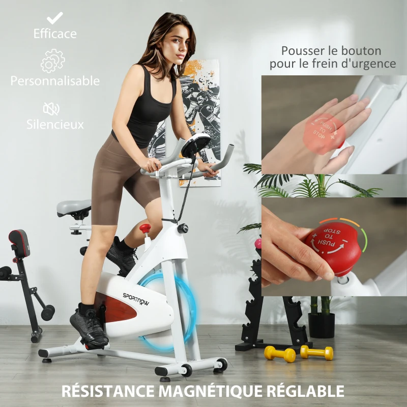SPORTNOW Vélo d'appartement silencieux avec selle et résistance réglables, moniteur LCD, support de tablette, blanc