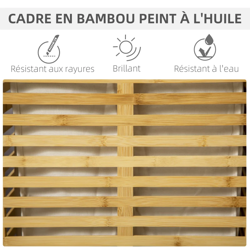 HOMCOM Panier à linge en bambou avec sac en tissu amovible et couvercle - 44 x 37 x 62,5 cm