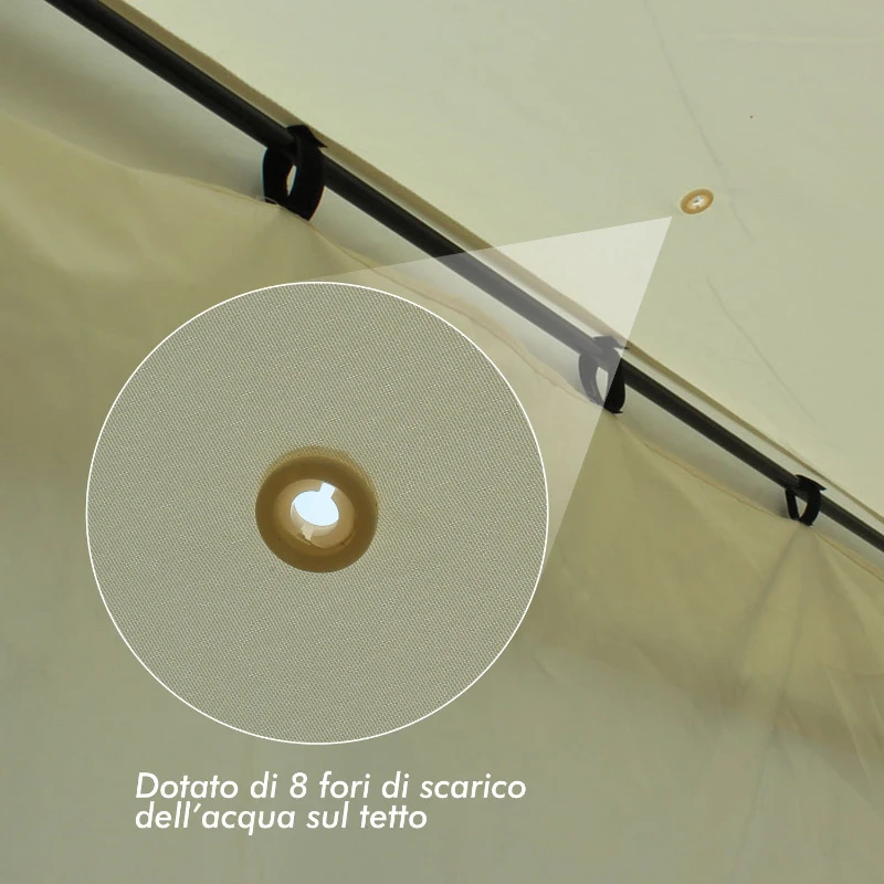 Outsunny Gazebo da Giardino 3x4m in Acciaio con Doppio Tetto e 4 Tende Laterali, Crema