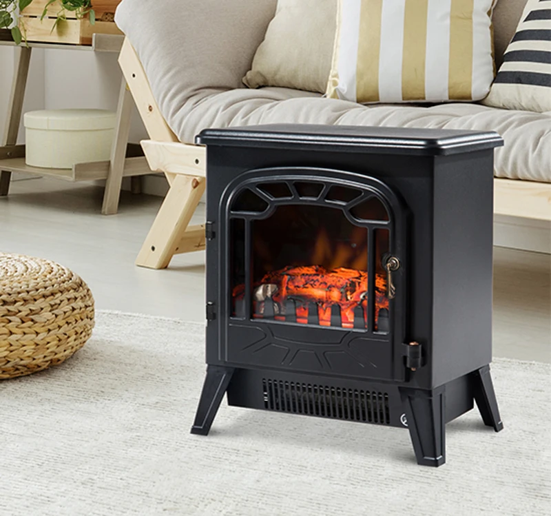 HOMCOM Calentador de Chimenea con Efecto de Llama Termostato y Protección contra Sobrecalentamiento 36x25,5x41,5cm Negro