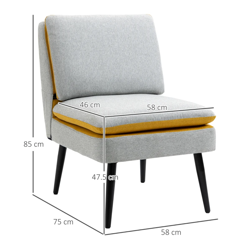 HOMCOM Poltroncina di Design Imbottita con Gambe in Acciaio e Tessuto Grigio e Giallo, 58x75x85cm