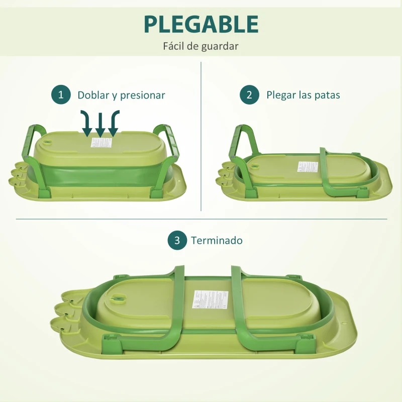HOMCOM Bañera Plegable para Bebé Bañera Bebé 0-3 Años 50 Litros con Cojín Cómodo y Patas Plegables Carga 50 kg 80x53,9x20,8 cm Verde