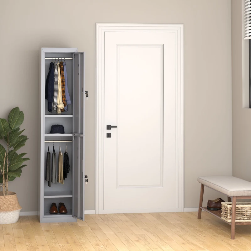 Vinsetto Armoire métallique à casiers avec 2 compartiments, verrouillable avec 2 clés, 4 étagères, 38 x 46 x 180 cm, gris