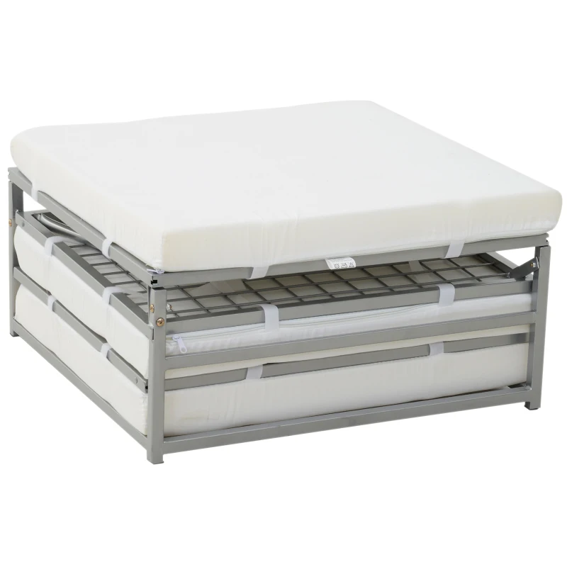 HOMCOM Divano Letto Design 2-in-1 Pieghevole 3 Cuscini Imbottiti Pelle, Cotone, Ferro, Spugna Grigio 192x69x37cm Max:150kg