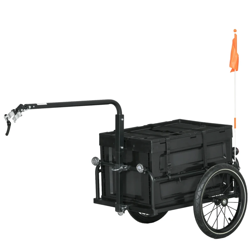 HOMCOM Remorque à vélo avec coffre de rangement amovible et pliable de 65L, réflecteurs de sécurité, charge max. 40KG, noir