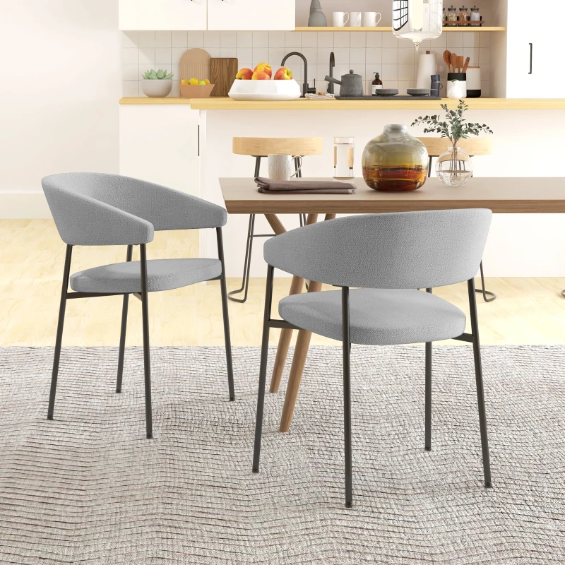 HOMCOM Ensemble de 2 chaises de salle à manger en tissu aspect lin minimaliste pieds en acier 59 x 56 x 78 cm gris clair