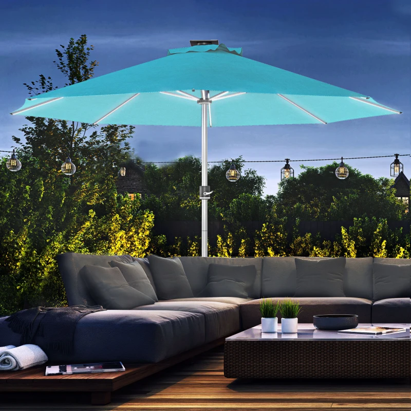 Outsunny 3m Parasol, with Solar-Powered LED Lights - Blue